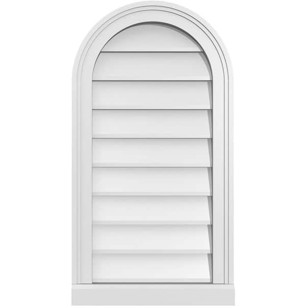 Ekena Millwork 16 in. x 30 in. Round Top Surface Mount PVC Gable Vent: Decorative with Brickmould Sill Frame