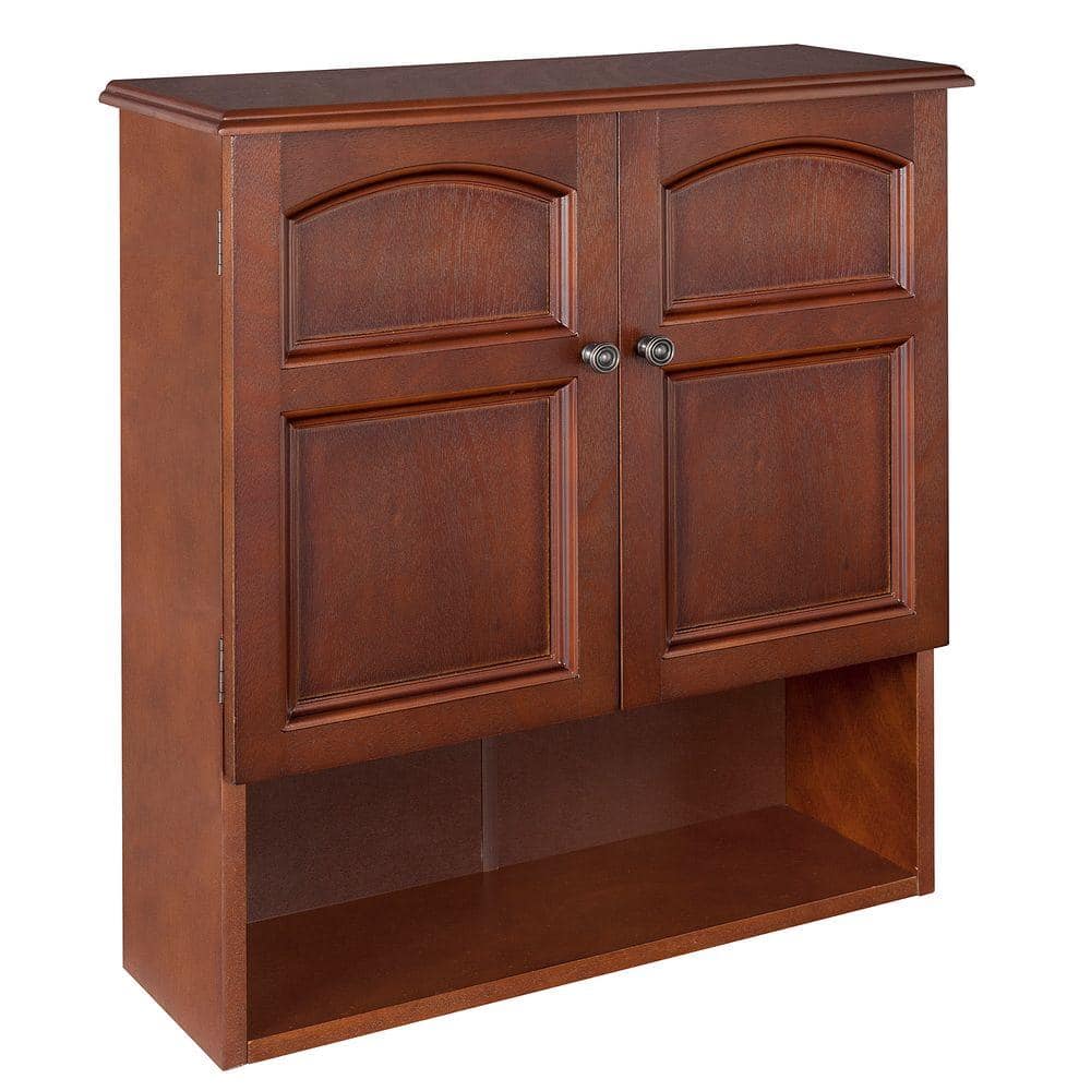 Mahogany Brown Wooden Wall Cabinet with Adjustable Shelving