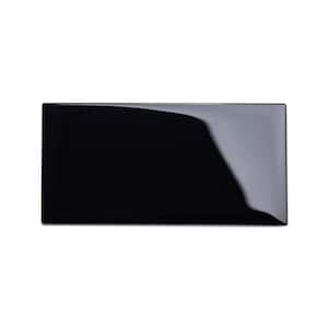 Black 6 in. x 12 in. x 8mm Glass Subway Tile Sample