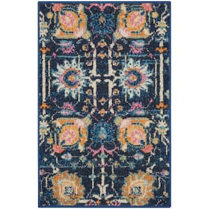 Passion Navy doormat 2 ft. x 3 ft. Floral Transitional Kitchen Area Rug