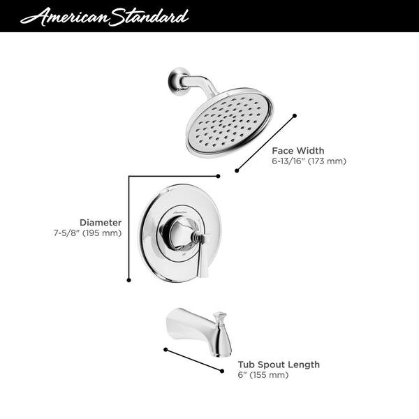 American Standard Duschkopfarm 12 Zoll – Wandhalterung Rechtwinklig, 1/2" NPT Gewinde, Poliertes Nickel