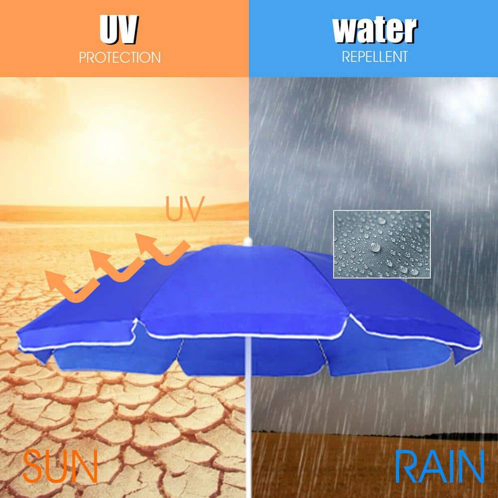 Blue Double Folding Camping Chairs with Umbrella and Cooler
