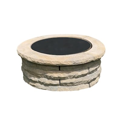 Ledgestone 47 in. x 18 in. Round Concrete Wood Fuel Fire Pit Ring Kit Tan Variegated