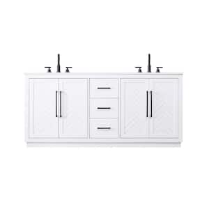 72 in. Double Sink White Bath Vanity with White Engineered Marble Top