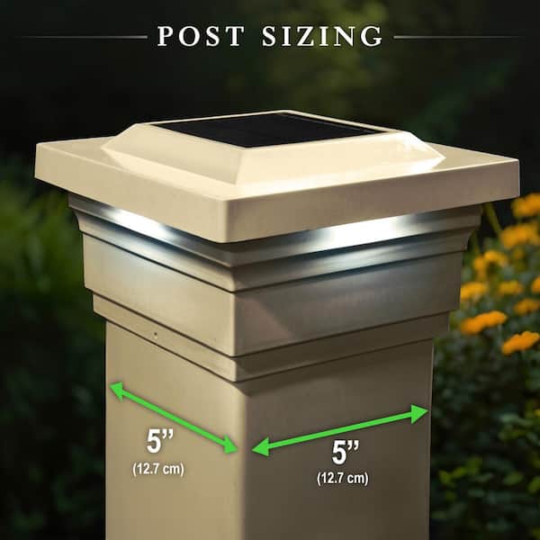 CLASSY CAPS - Majestic 5 in. x 5 in. Outdoor Tan Vinyl LED Solar Post Cap (2-Pack)
