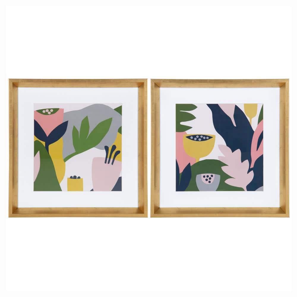 Gold Framed Abstract Floral Canvas Print Set