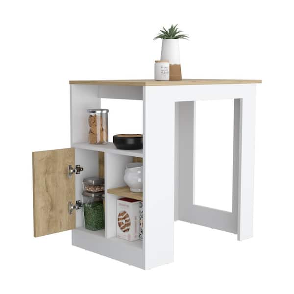Multi-Colored Wood 36.2 in. Kitchen Island with 1-Door Cabinet and Side Shelves