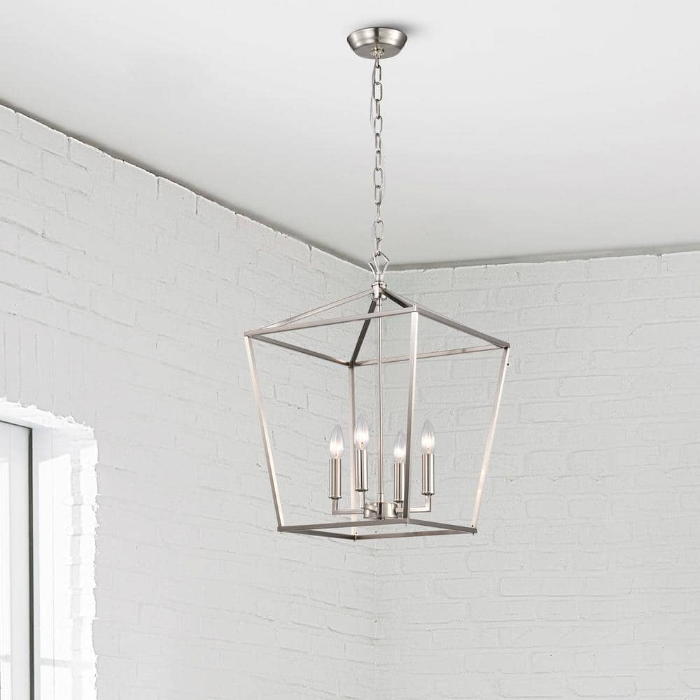 Brushed Nickel 4-Light Lantern Pendant Chandelier 16 in