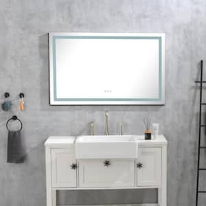 48 in. W x 36 in. H Large Rectangular Aluminum Framed Dimmable Wall Bathroom Vanity Mirror in White