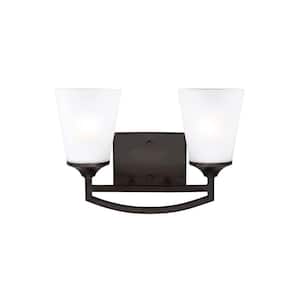 Hanford 14 in. 2-Light Bronze Modern Transitional Wall Bathroom Vanity Light with Satin Glass Shades