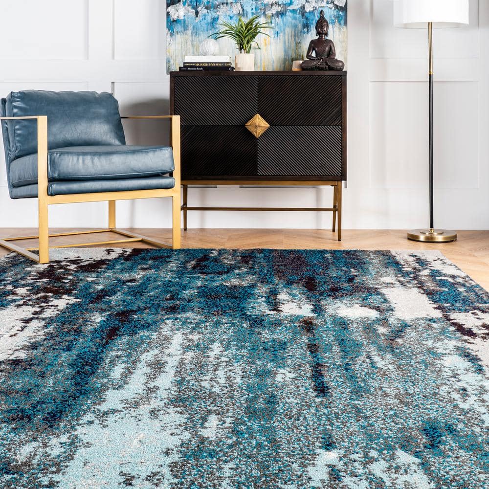 Haydee Blue and Gray Abstract Reversible Runner Rug