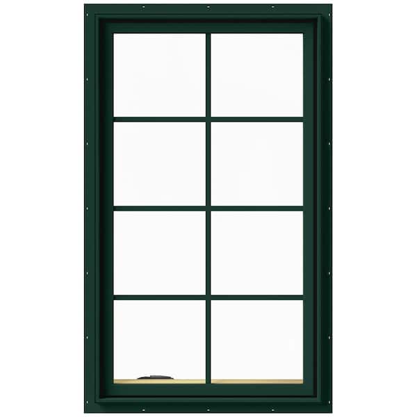 JELD-WEN 28 in. x 48 in. W-2500 Series Green Painted Clad Wood Left-Handed Casement Window with Colonial Grids/Grilles