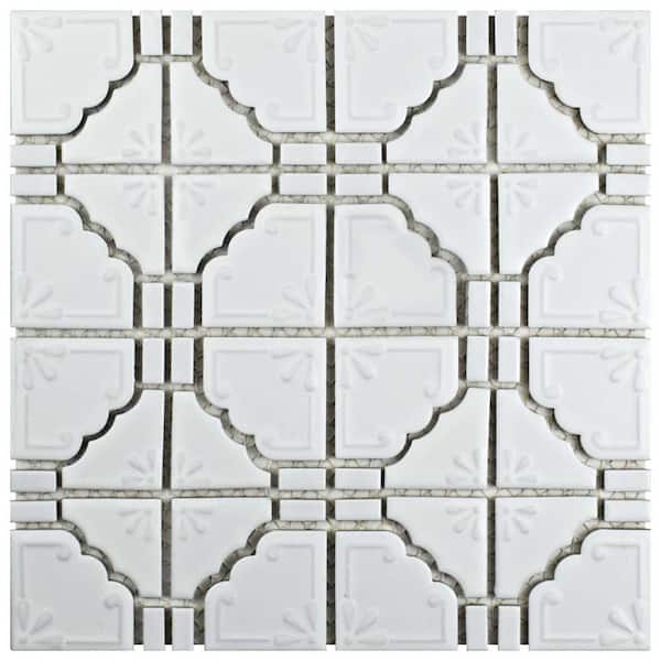 Merola Tile Moonbeam Matte White 6 in. x 6 in. Porcelain Mosaic Take Home Tile Sample