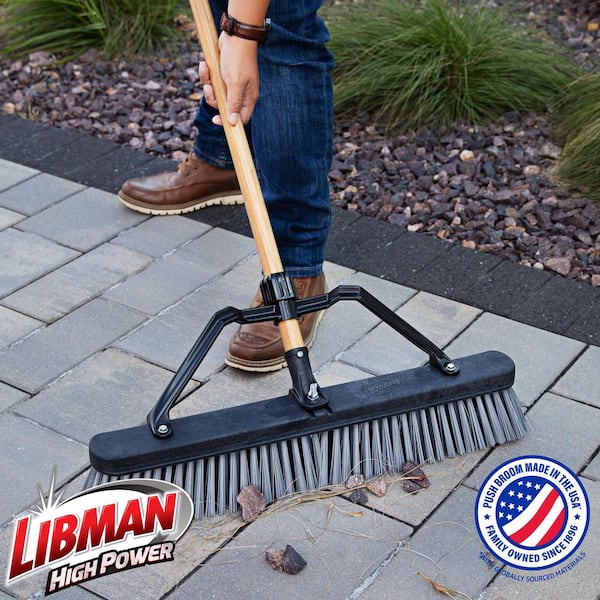 24 in. High Power Rough Surface Industrial Grade Push Broom with 60 in. Wood Handle and Brace