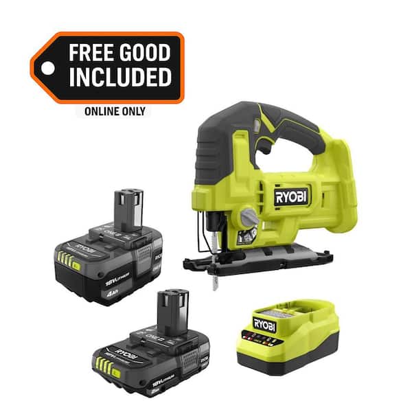ONE+ 18V Lithium-Ion 4.0 Ah Battery, 2.0 Ah Battery, and Charger Kit with ONE+ Cordless Jig Saw
