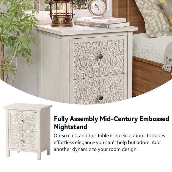 FUIN Farmhouse Fully Assembled 2 Drawer Nightstand in White X03059