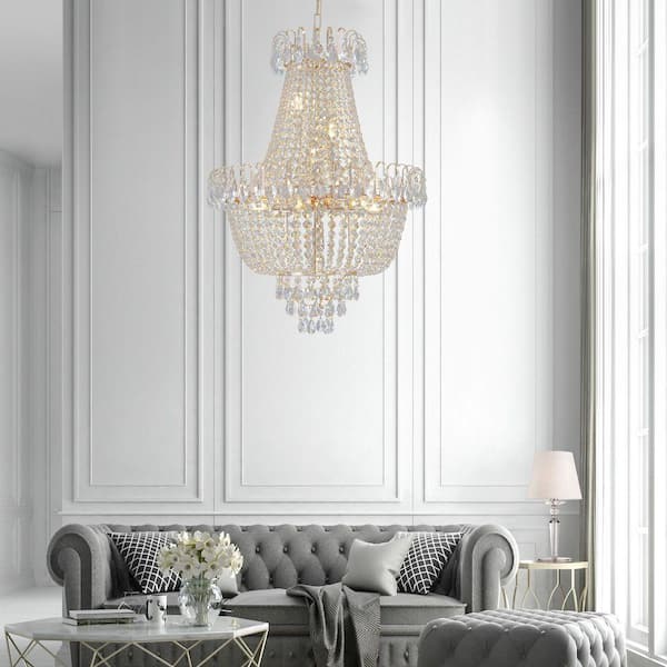 Avex 10-Light Gold Pendant Light with Crystal Shade, No Bulbs Included
