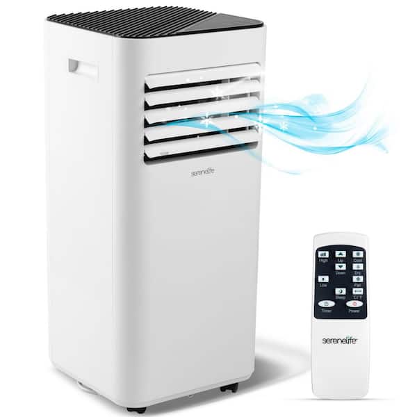 SereneLife 8000 BTU Portable Air Conditioner 3-in-1 Cooling 300 sq ft with Dehumidifier Remote Control in White