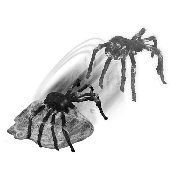 HALLOWEEN ANIMATED JUMPING BROWN SPIDER LIGHTED EYES PROP DECORATION 