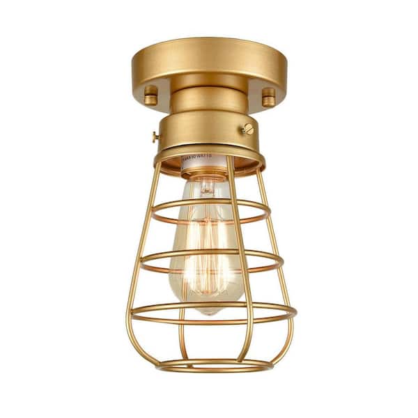8.97 in. 1-Light Gold Modern Semi-Flush Mount with No Glass Shade and No Bulbs Included (1-Pack)