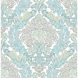 Fontaine Teal Damask Paper Strippable Roll Wallpaper (Covers 56.4 sq. ft.)
