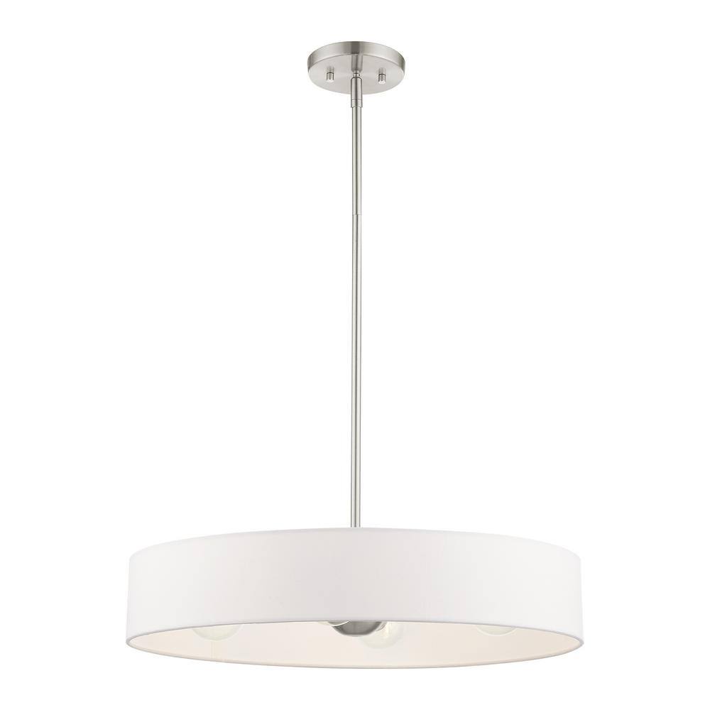 Elegance Brushed Nickel 4-Light Indoor/Outdoor Drum Pendant with Off-White Shade