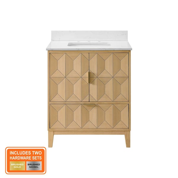 Kesset 30 in. Single Sink Light Oak Bath Vanity with White Engineered Carrara Top (Assembled)