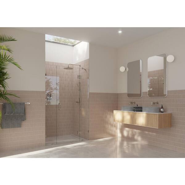 Glass Warehouse Stellar 51 in. W x 78 in. H Glass Hinged Pivot Frameless 3-Panel Inline Shower Door in Polished Nickel