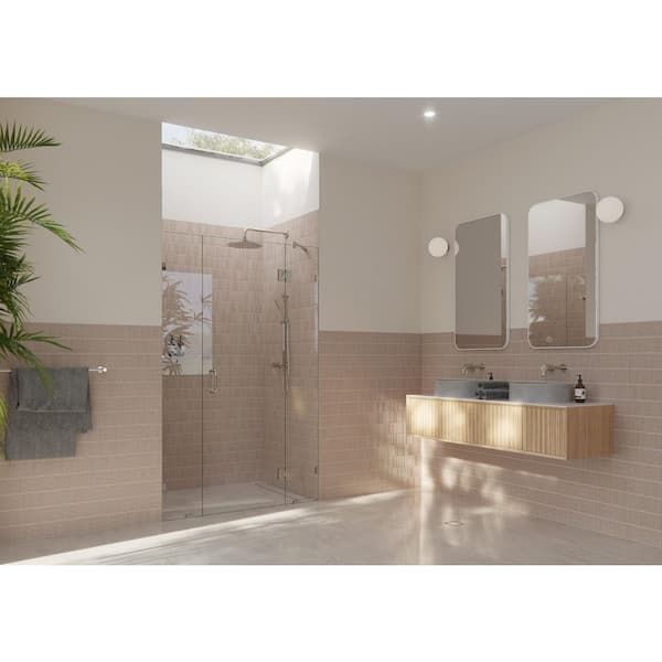 Glass Warehouse Stellar 52.5 in. W x 78 in. H Glass Hinged Pivot Frameless 3-Panel Inline Shower Door in Polished Nickel