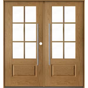 Faux Pivot 72 in. x 80 in. 6-Lite Left-Active/Inswing Clear Glass Bourbon Stain Double Fiberglass Prehung Front Door