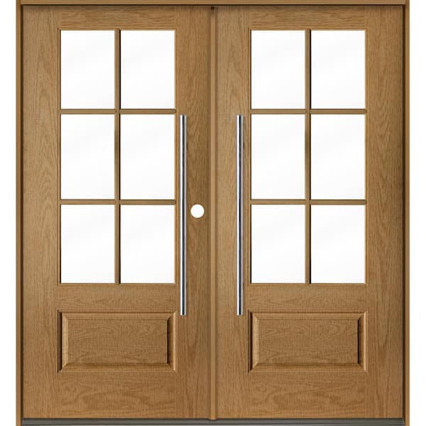Krosswood Doors Faux Pivot 72 in. x 80 in. 6-Lite Left-Active/Inswing Clear Glass Bourbon Stain Double Fiberglass Prehung Front Door