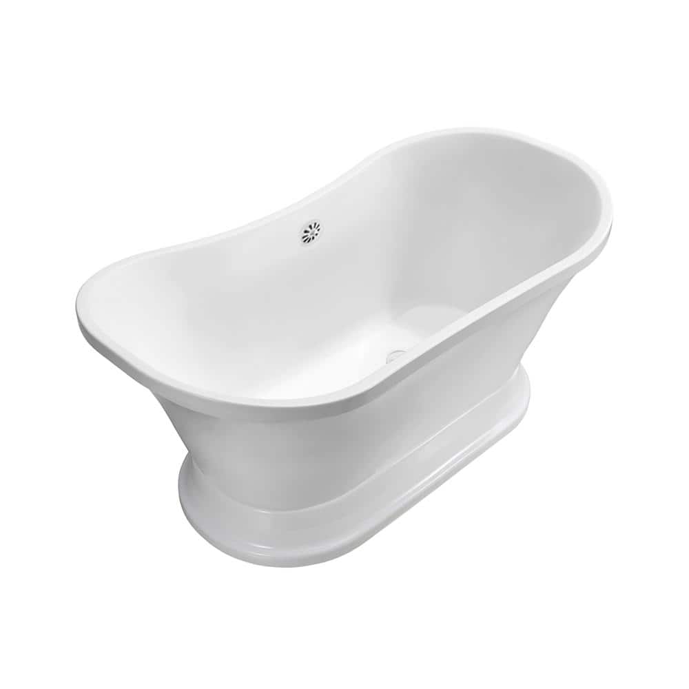60" Glossy White Freestanding Acrylic Soaking Bathtub