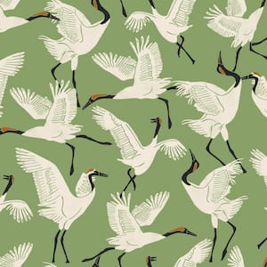 Novogratz Green and Black Family of Cranes Vinyl Peel and Stick Wallpaper Roll (Covers 28 sq. ft. )