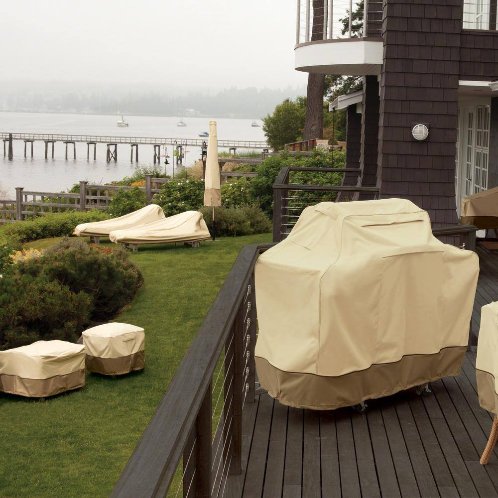 Tan and Brown Polyester Rectangular Patio Coffee Table Cover