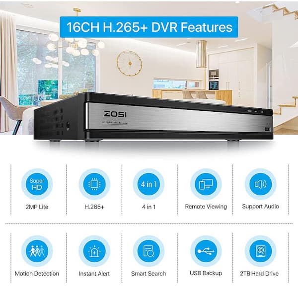 16-Channel 5MP-Lite 2TB DVR Security System with 4 1080p Dome Wired Cameras plus 8 1080p Bullet Cameras