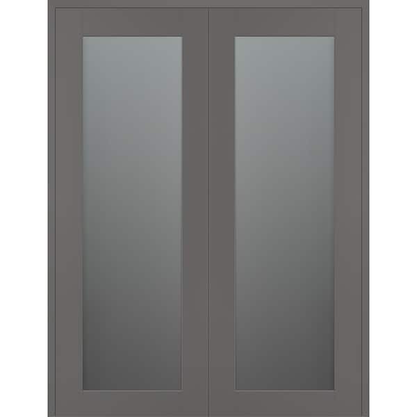 Vona 207 48 in. x 96 in. Both Active Full Lite Frosted Glass Gray Matte Wood Composite Double Prehung Interior Door