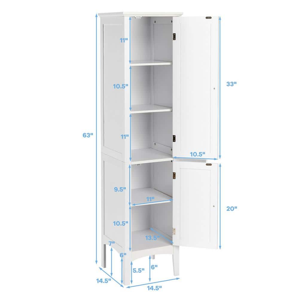 Tall White MDF Freestanding Storage Cabinet with 5 Shelves and 2 Doors