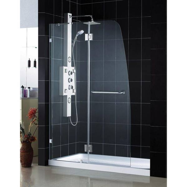 DreamLine AquaLux 60 in. x 74-3/4 in. Hinged Shower Door in Brushed Nickel with Left Hand Drain Base