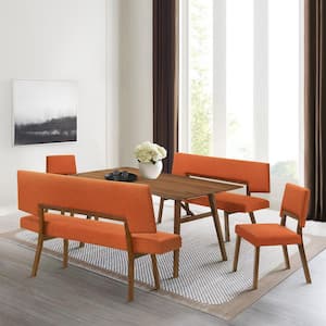 Channell 5-Piece Rectangle Wood Top Orange Dining Set with Benches