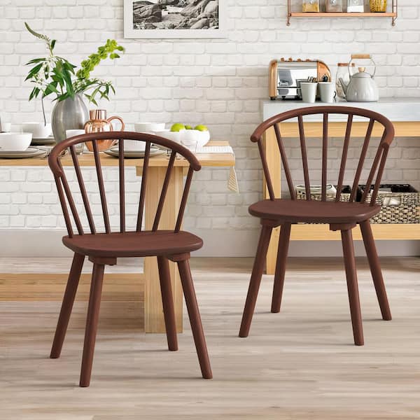 LUE BONA Winson Walnut Solid Wood Talia Dining Chair Windsor Back Farmhouse Spindle Dining Chair Side Chair Set of 2