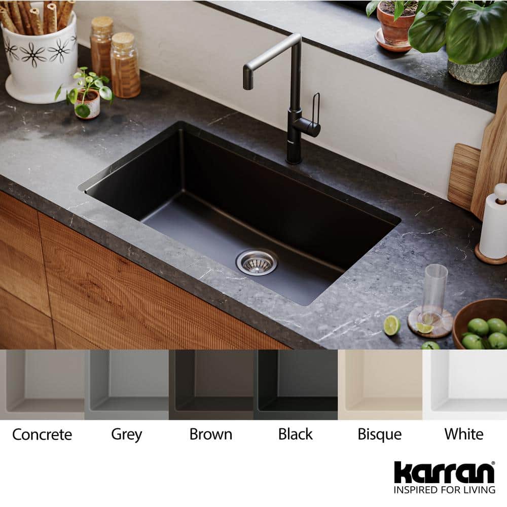 Black Quartz Composite Large Single Bowl Undermount Kitchen Sink