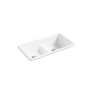 Iron/Tones 33 in. Drop-in/Undermount Double Bowl White Cast Iron Kitchen Sink