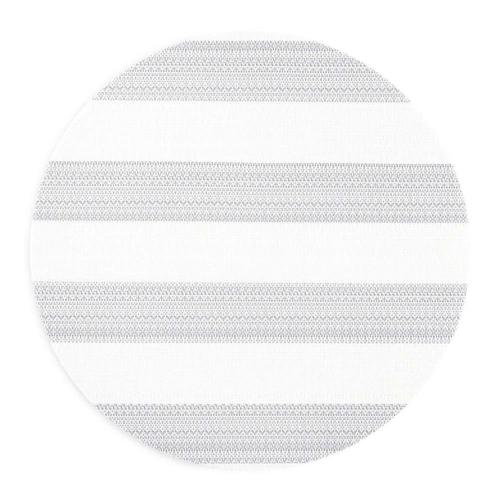 Gray and White Cabana Stripe Round Vinyl Placemats, 15" Set of 4