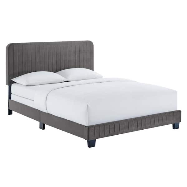MODWAY Celine Gray Channel Tufted Performance Velvet Full Bed