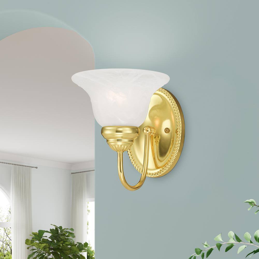 Edgemont Polished Brass 1-Light Outdoor Wall Sconce with White Alabaster Glass