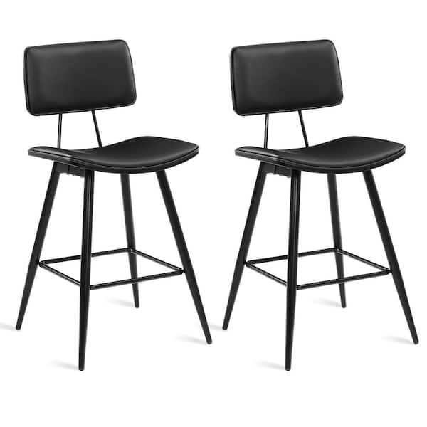 cozyman 24.5 in. Black Low Back Metal/Wood Frame Bar Stools with Litchi Rind Leather Seat 19 in