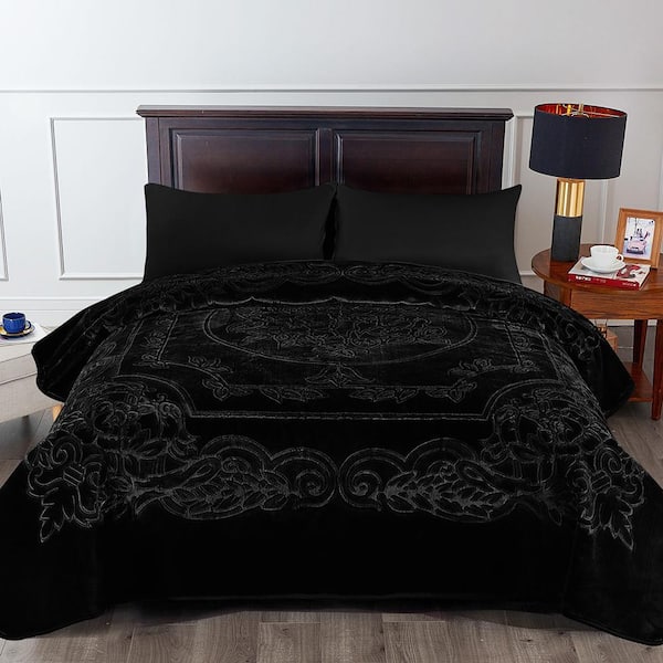 Black Embossed King Mink Fleece Blanket