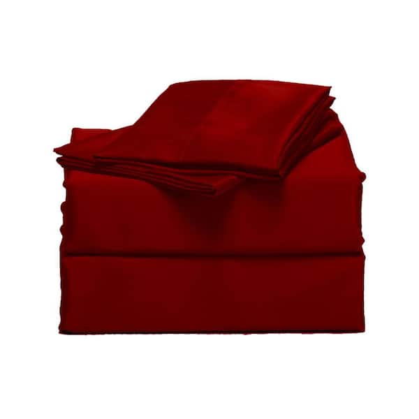 Luxury Home 4-Piece Red Solid Satin Microfiber Full Sheet Set
