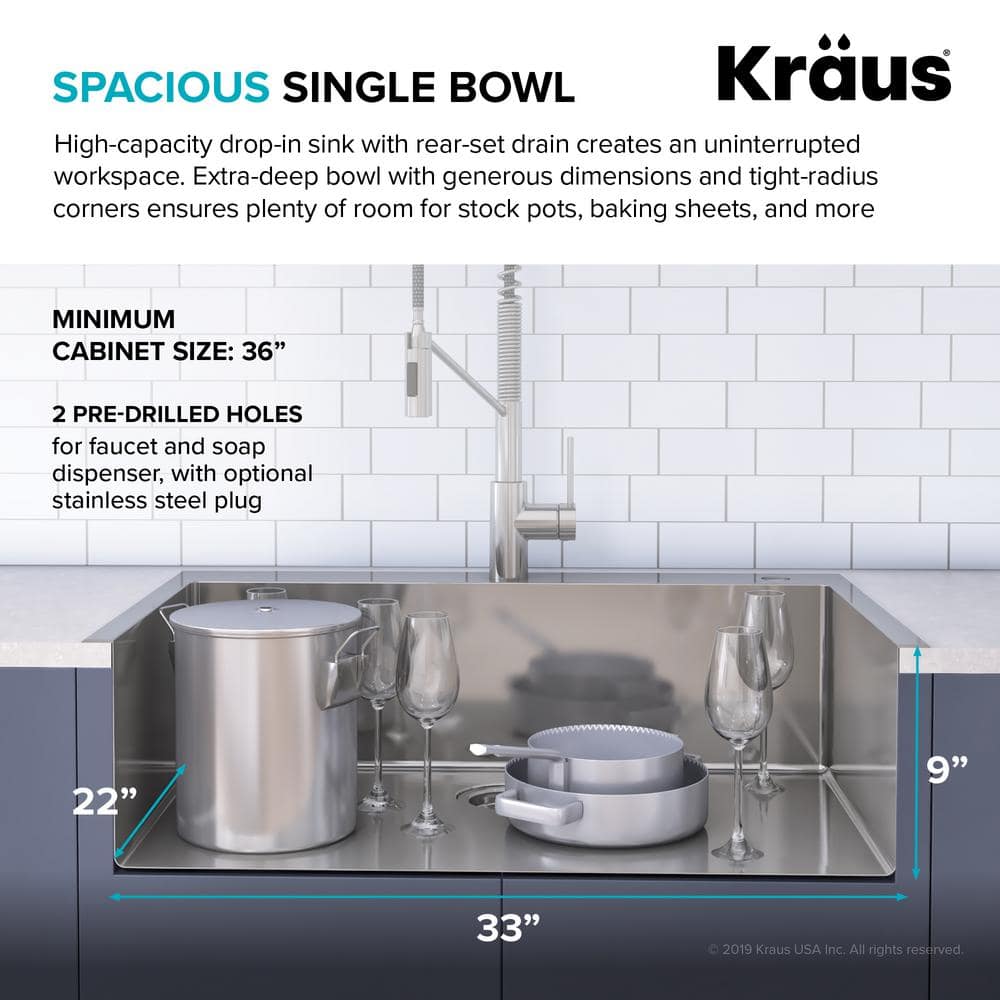 Stainless Steel Dual Mount Kitchen Sink with Pull-Down Faucet, 33"