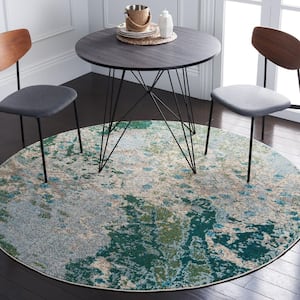 Madison Green/Blue 5 ft. x 5 ft. Geometric Abstract Round Area Rug
